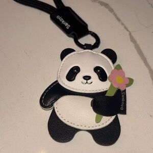 Black and White Panda Keychain with Pink Flower/bag charm